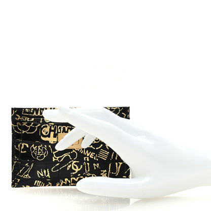 Chanel Calfskin Crocodile Embossed Graffiti 2.55 Cocodile Reissue Card Holder Black Gold 2 of 7
