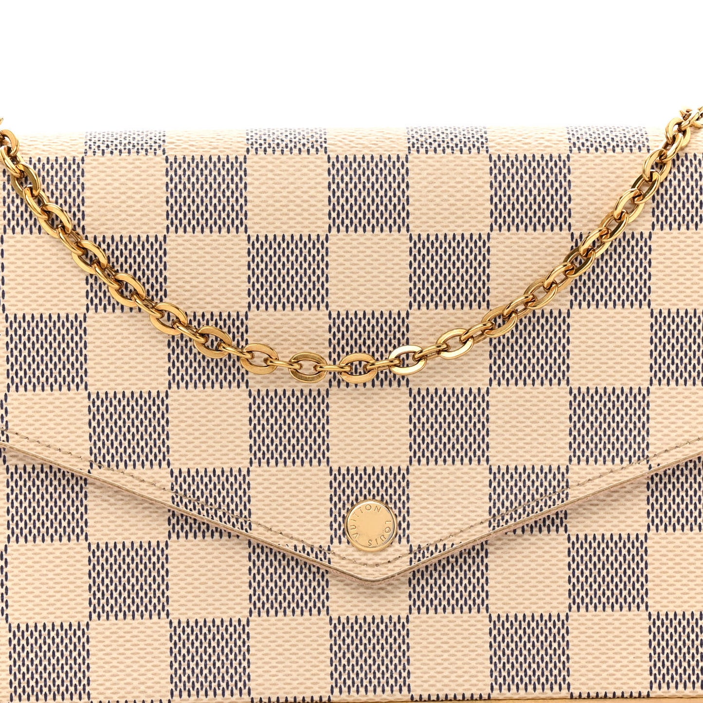 Damier Azur Pochette Felicie Chain Wallet Rose Ballerine
