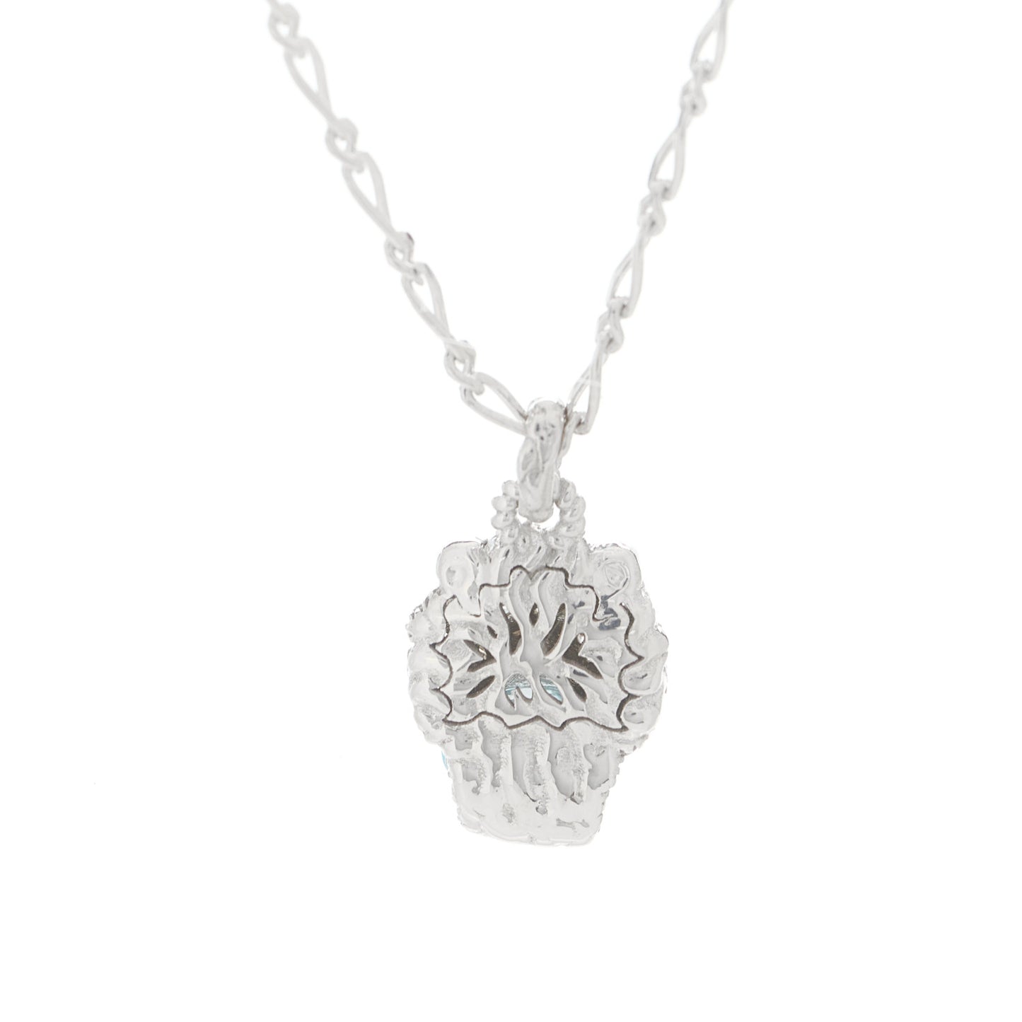 18K White Gold Diamond Aquamarine Lion Head Necklace