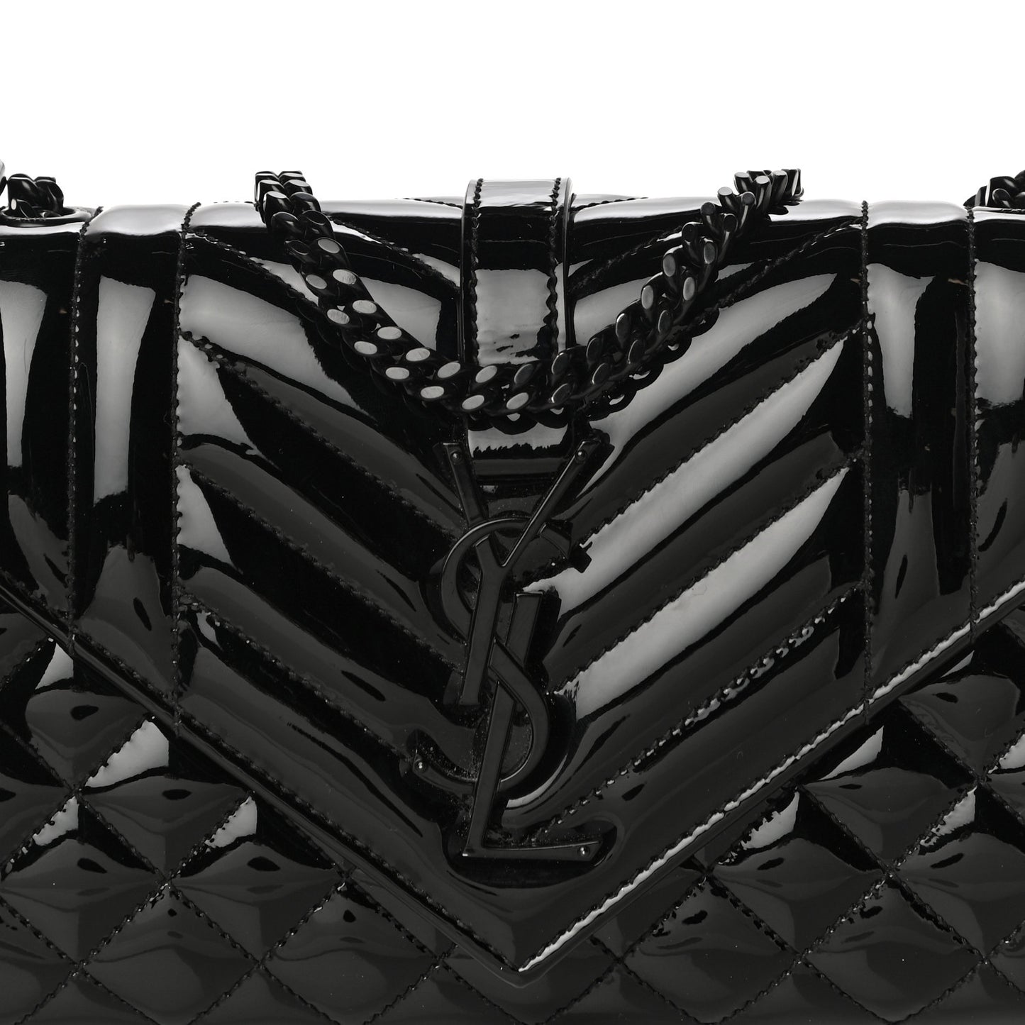 Patent Mixed Matelasse Triquilt Small Monogram Satchel Black