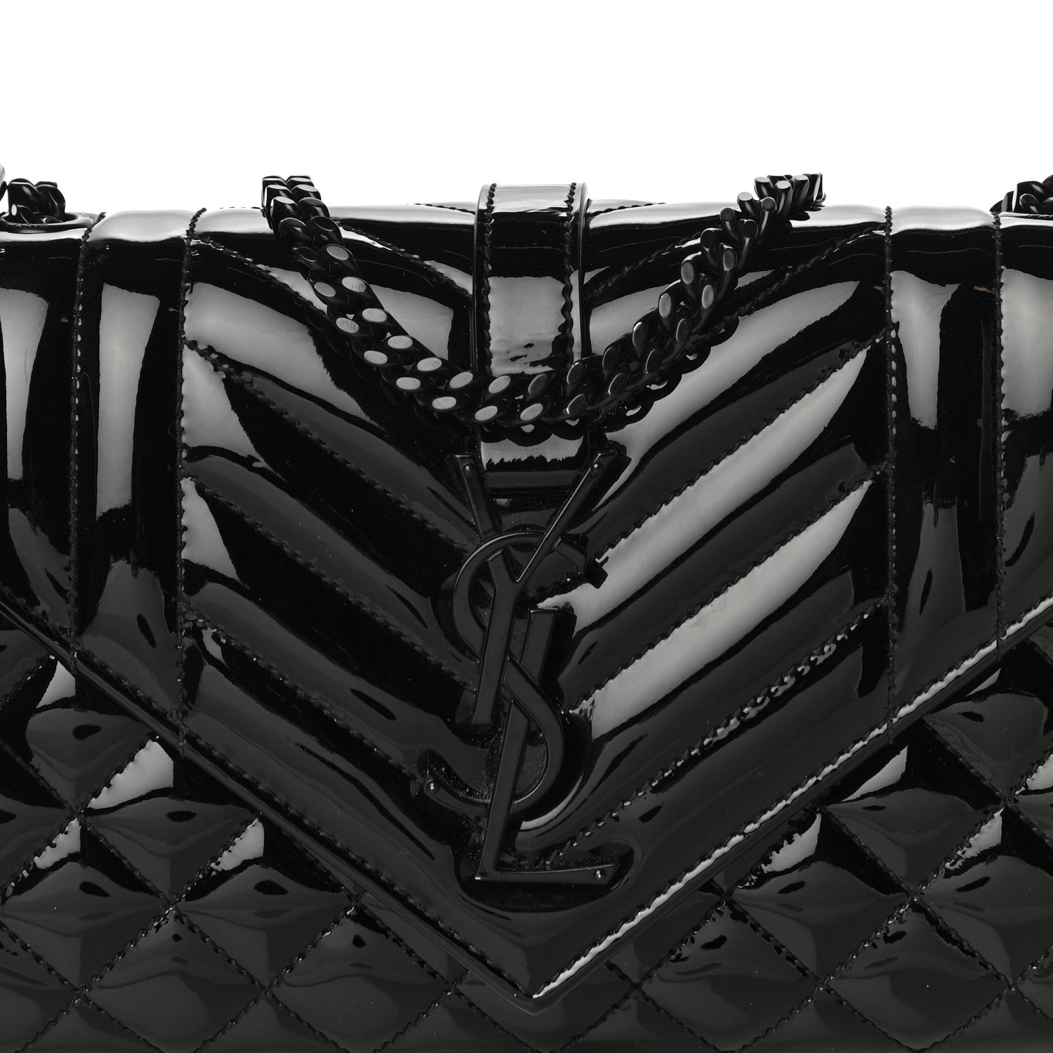 Saint Laurent Patent Mixed Matelasse Triquilt Small Monogram Satchel Black 7 of 10