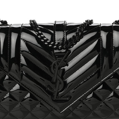 Saint Laurent Patent Mixed Matelasse Triquilt Small Monogram Satchel Black 7 of 10