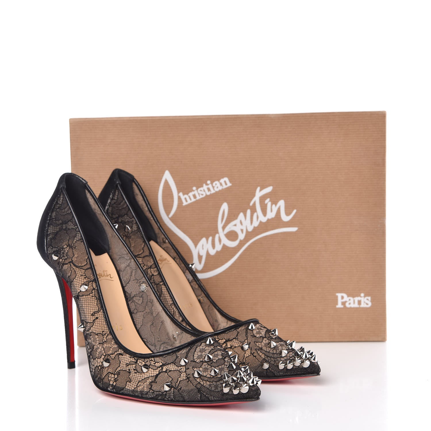Christian Louboutin Rete Lace Chantilly 554 Spikes 100 Pumps 38.5 Black 10 of 10