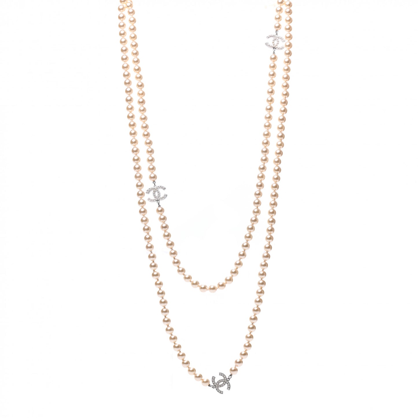 Pearl CC Long Necklace Silver