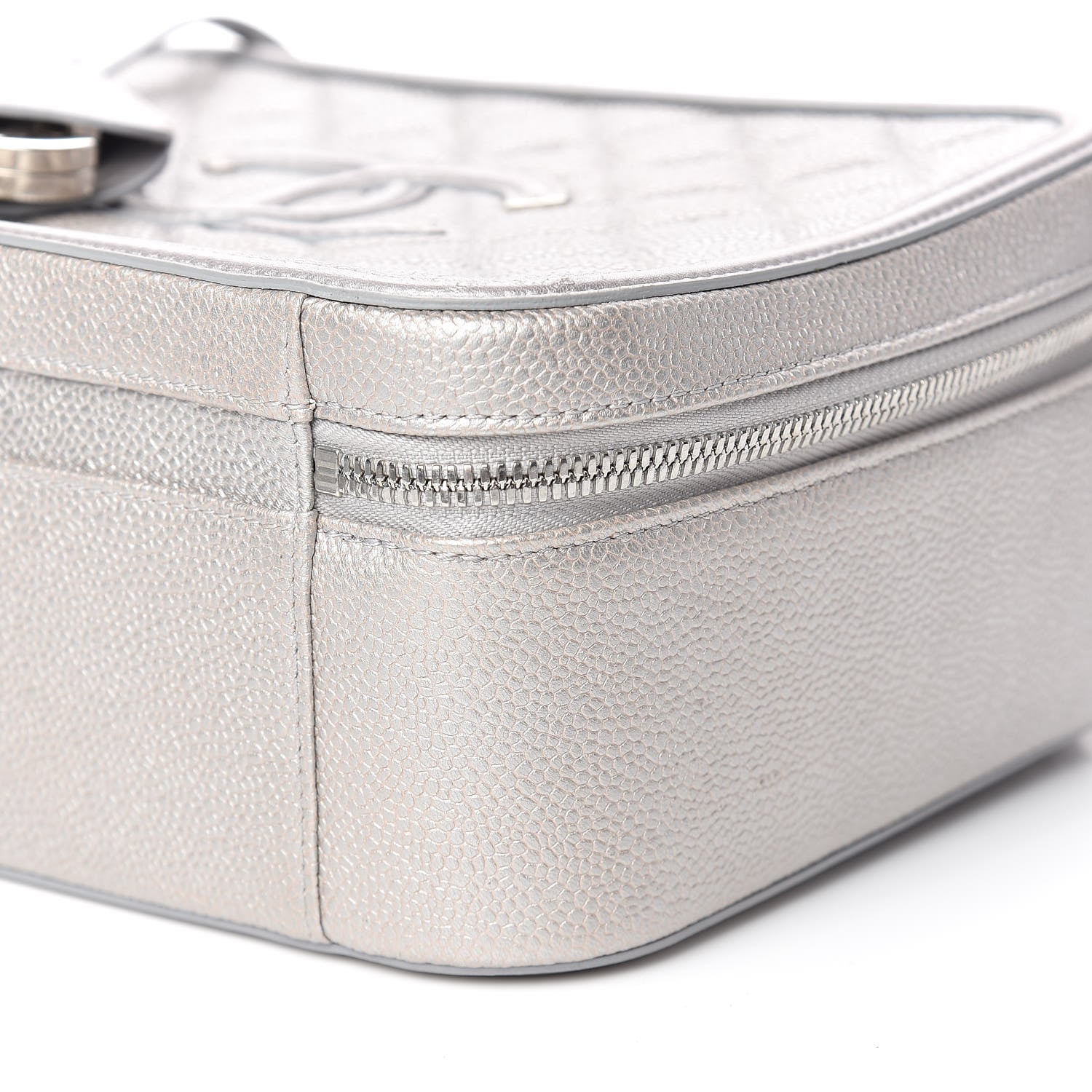 Chanel Metallic Caviar Quilted Large CC Filigree Vanity Case Silver 6 of 12