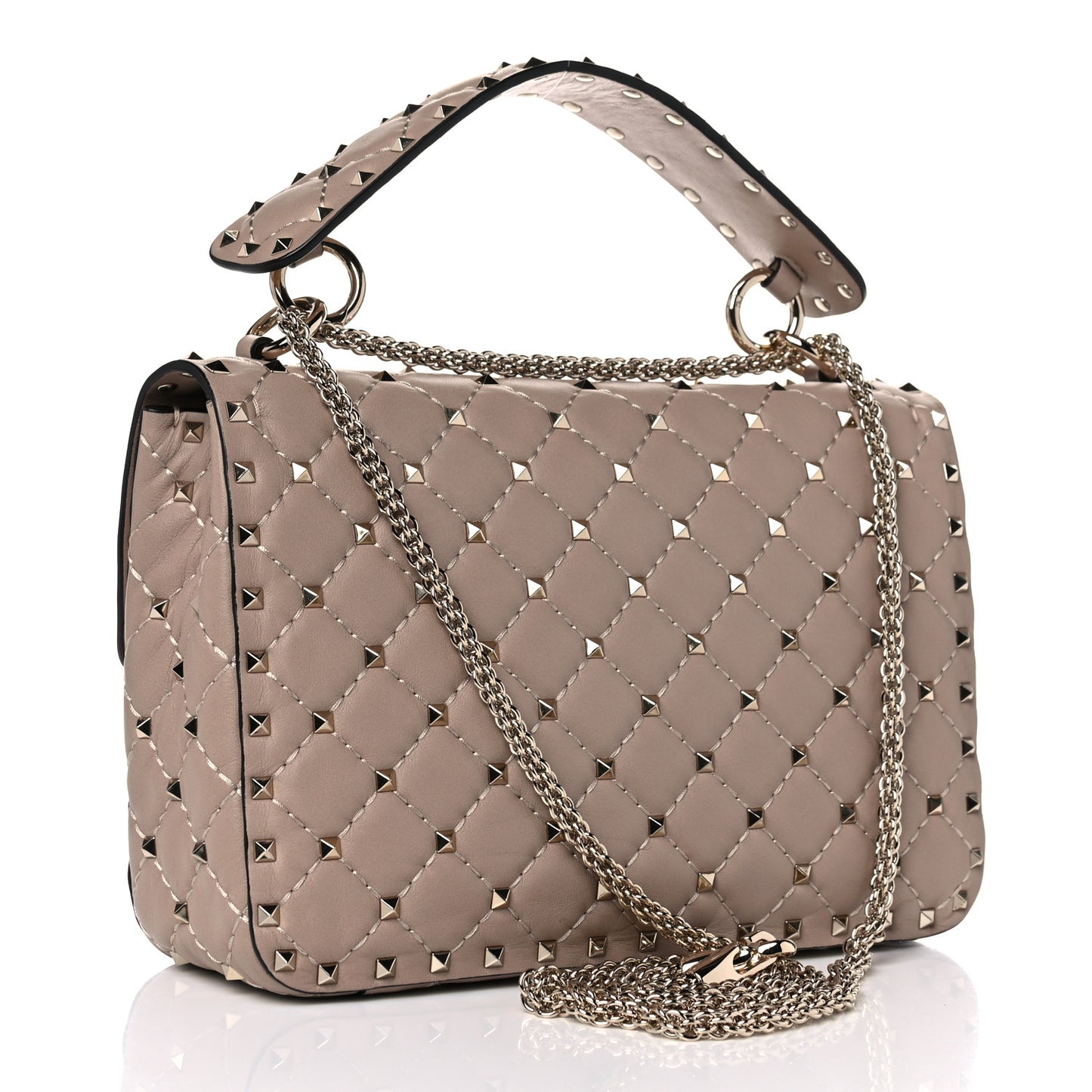 Lambskin Medium Rockstud Spike Shoulder Bag Poudre