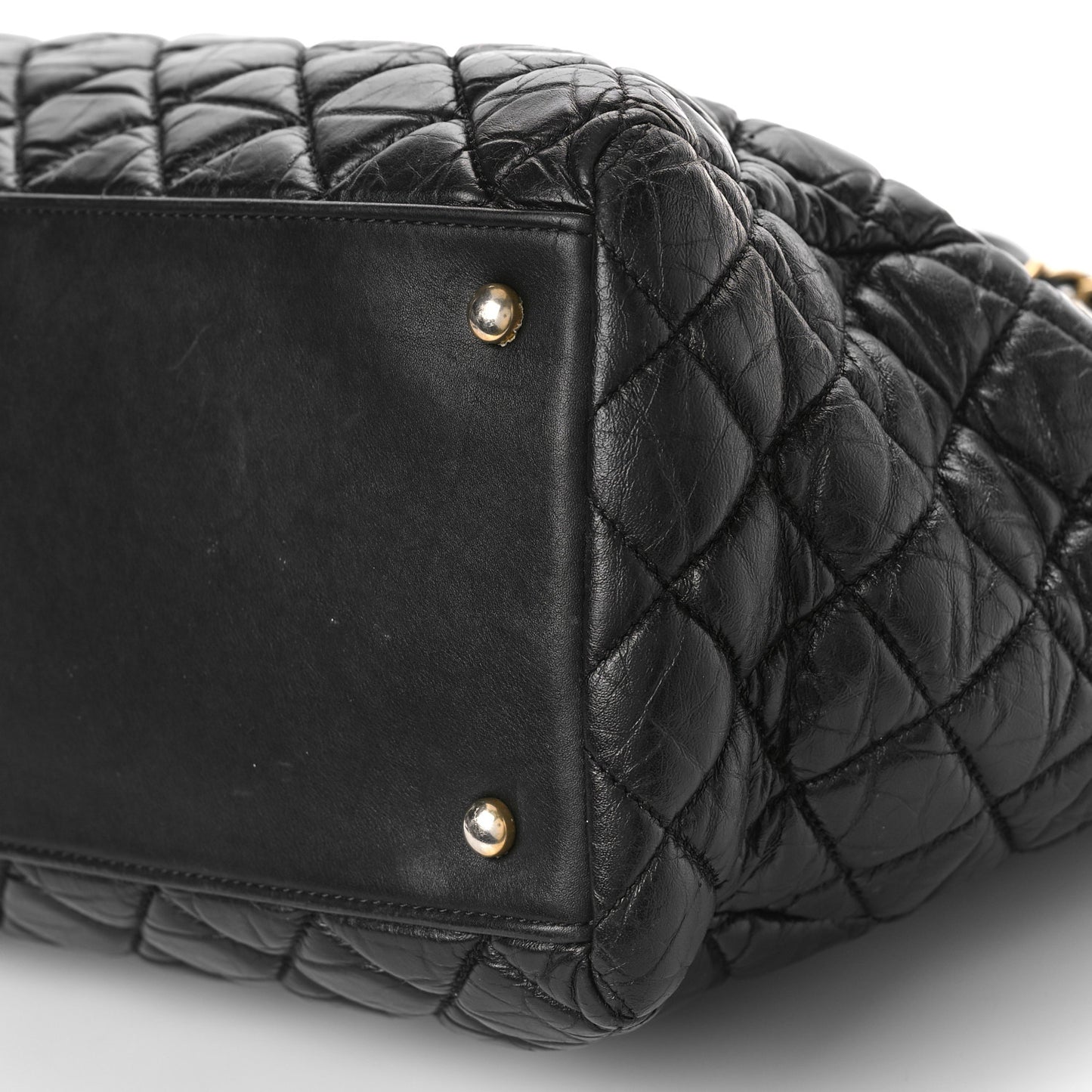 Aged Calfskin Quilted Large Coco Handle Shopping Tote Black