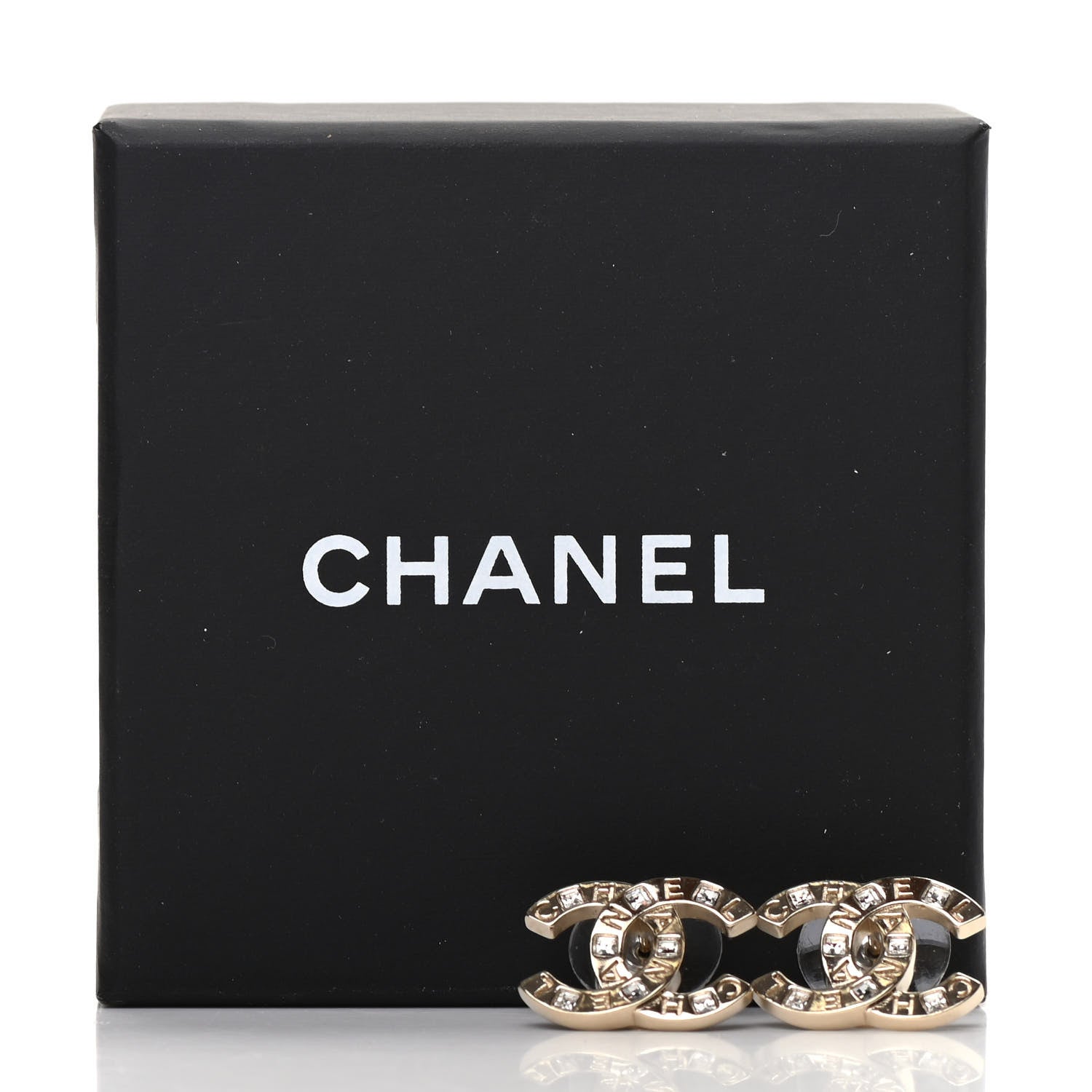Chanel Crystal Metal CC Paris Button Stud Earrings Gold 5 of 5