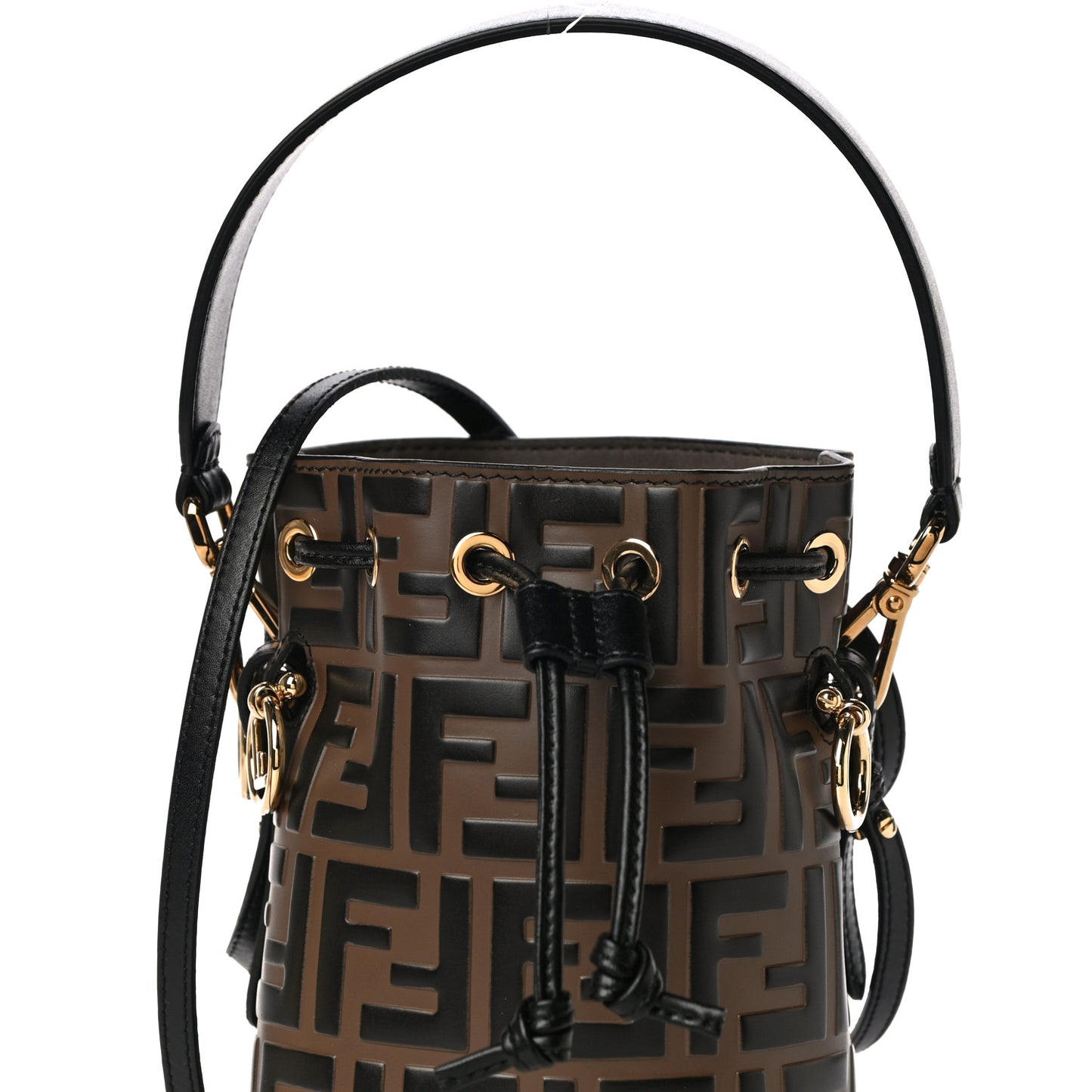 Vitello Liberty F is Fendi Bi-Color FF 1974 Embossed Mini Mon Tresor Bucket Bag Maya Black