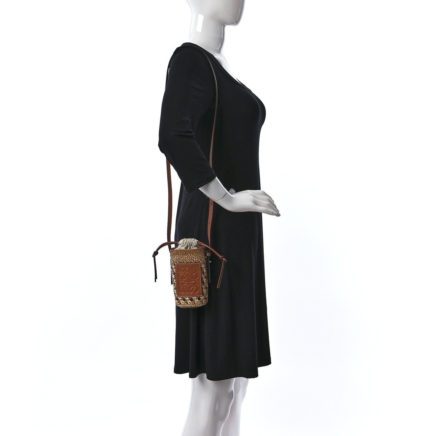 Loewe Calfskin Raffia Paulas Ibiza Bucket Bag Natural Tan 2 of 7