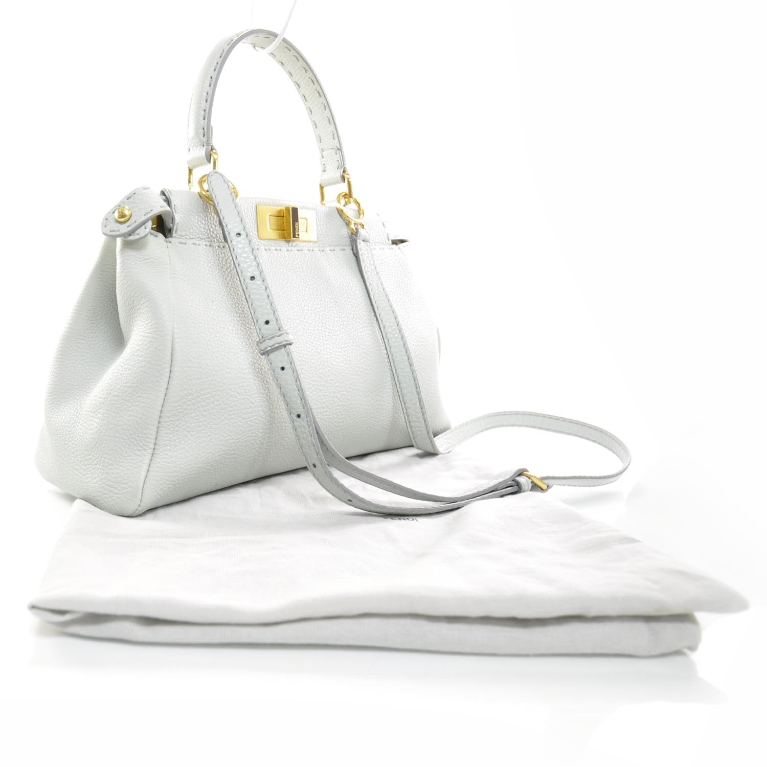 Fendi Cuoio Romano Raffia Selleria Medium Peekaboo Iconic Satchel Acqua Moro 3 of 10