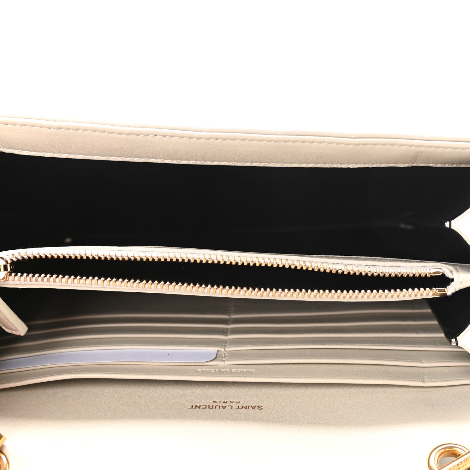 Saint Laurent Lambskin Matelasse Monogram Vicky Chain Wallet Off White 5 of 11