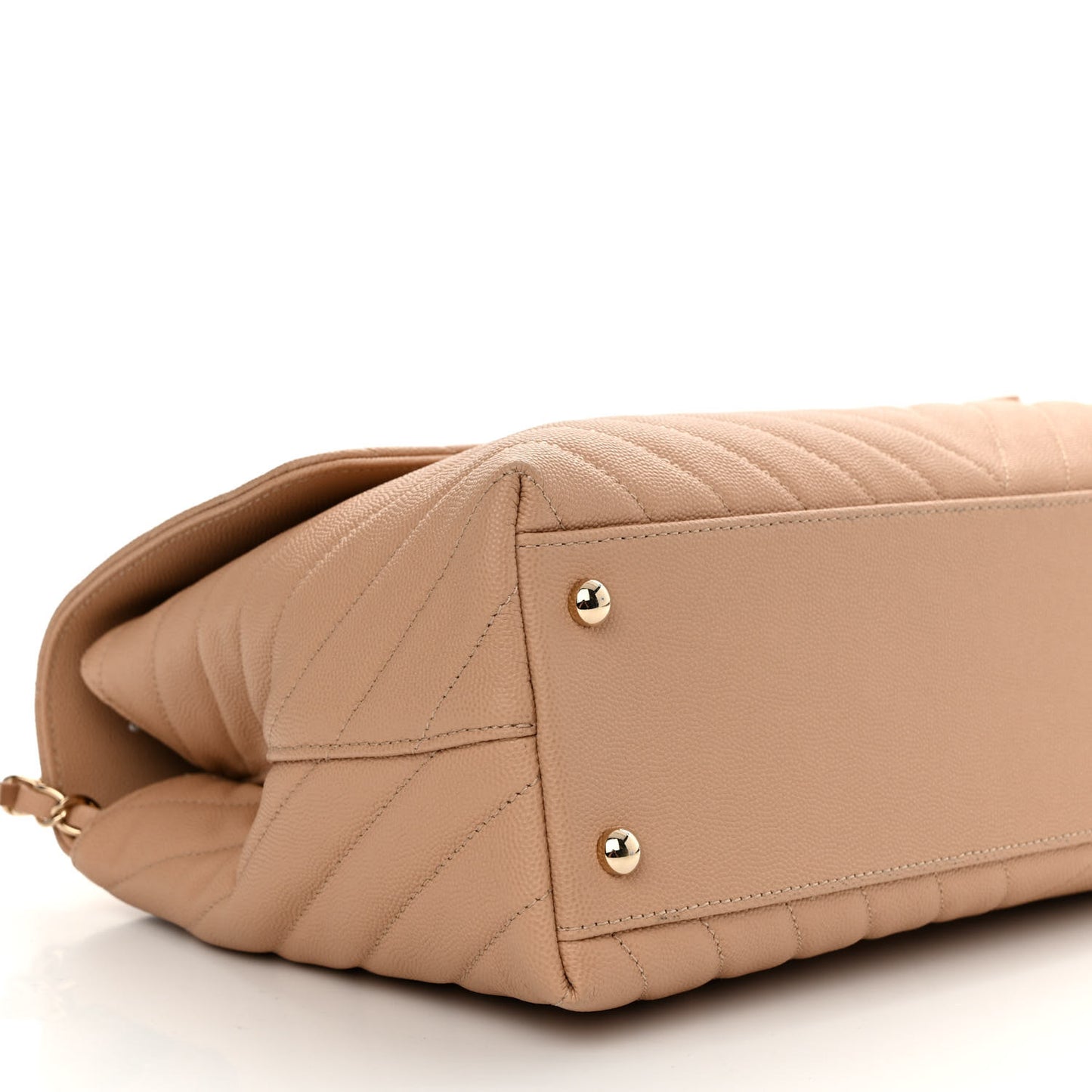 Caviar Chevron Quilted Medium Coco Handle Flap Beige