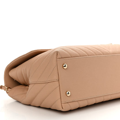 Chanel Caviar Chevron Quilted Medium Coco Handle Flap Beige 9 of 10