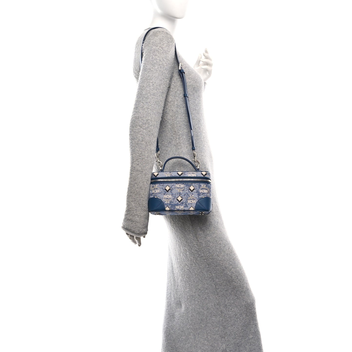 Vintage Jacquard Monogram Rockstar Small Vanity Crossbody Bag Blue