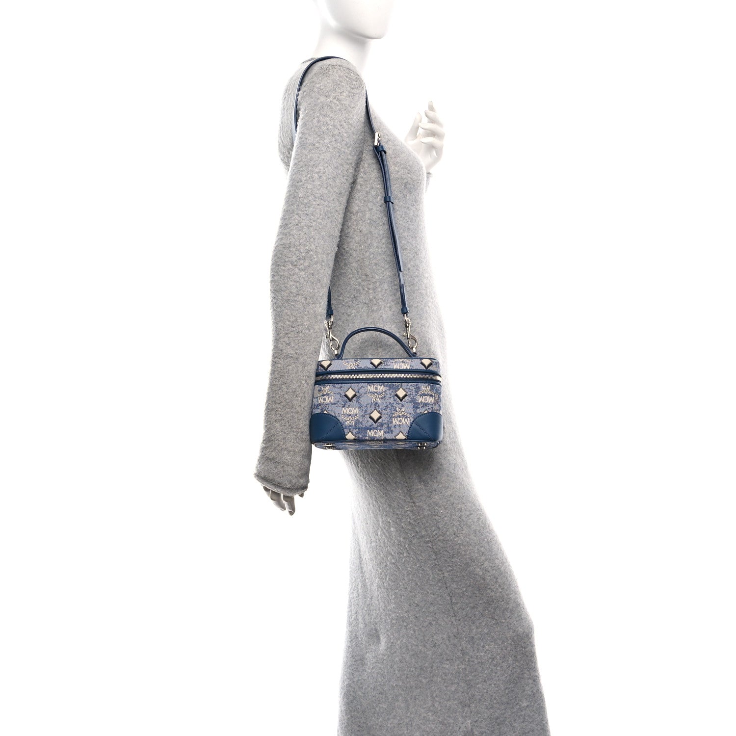 MCM Vintage Jacquard Monogram Rockstar Small Vanity Crossbody Bag Blue 2 of 9