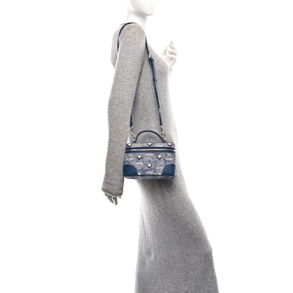 MCM Vintage Jacquard Monogram Rockstar Small Vanity Crossbody Bag Blue 2 of 9