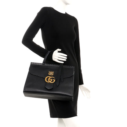 Gucci Calfskin Feline Medium GG Marmont Top Handle Bag Black 2 of 14