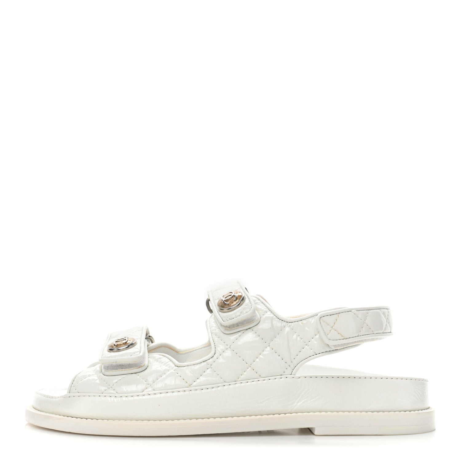 Chanel Laminated Lambskin Quilted Velcro Dad Sandals 37.5 White 1 of 15