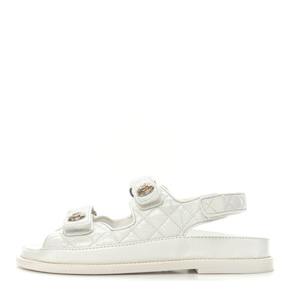 Chanel Laminated Lambskin Quilted Velcro Dad Sandals 37.5 White 1 of 15