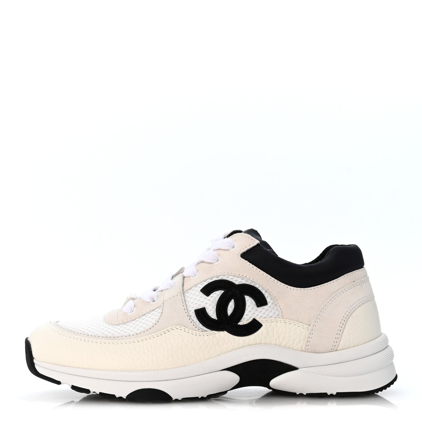 Mesh Suede Calfskin Grained Calfskin Womens CC Sneakers 37.5 White Black