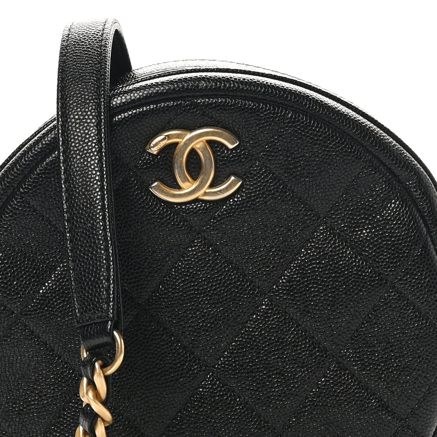 Caviar Quilted Small Round Bag With Chain Black