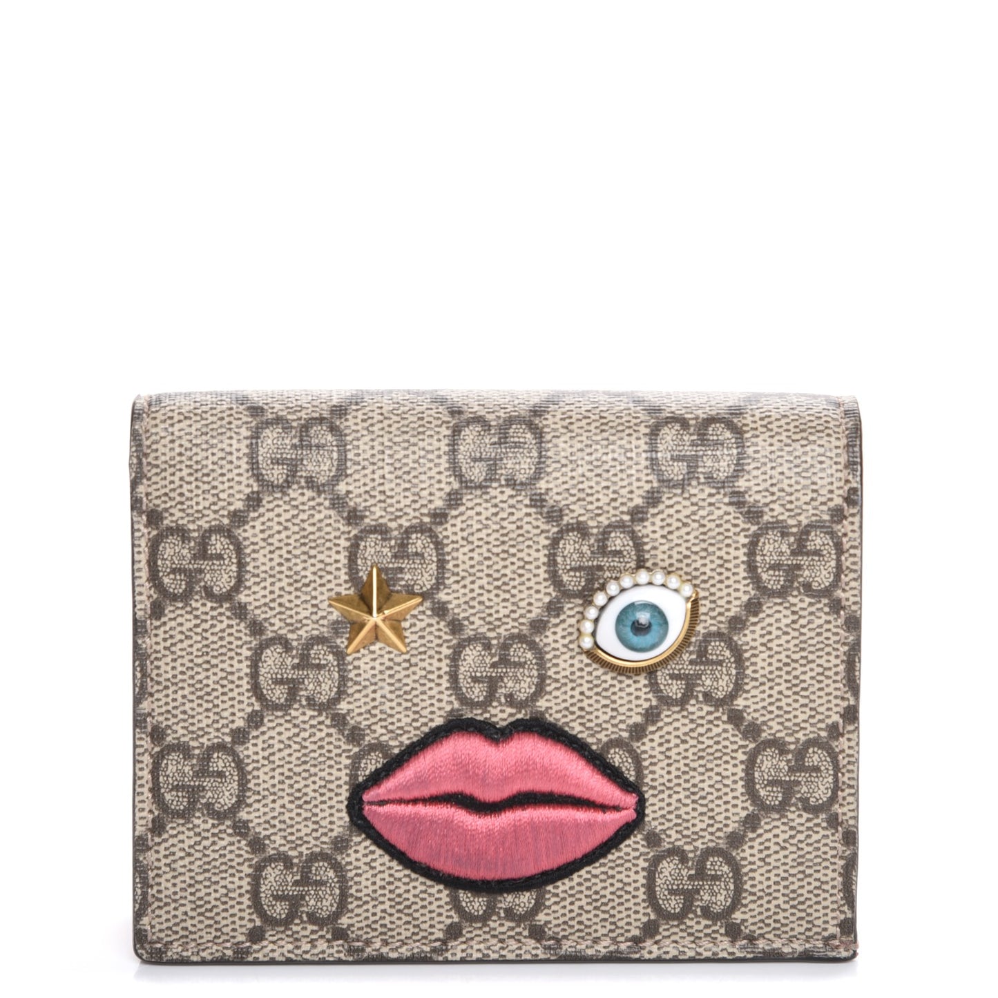 GG Supreme Monogram Face Embroidered Card Case Wallet Pink