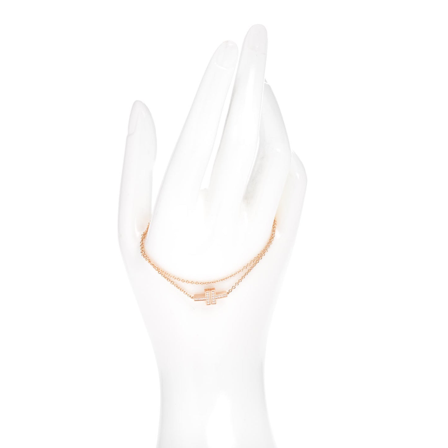 18K Rose Gold Diamond T Double Chain Bracelet