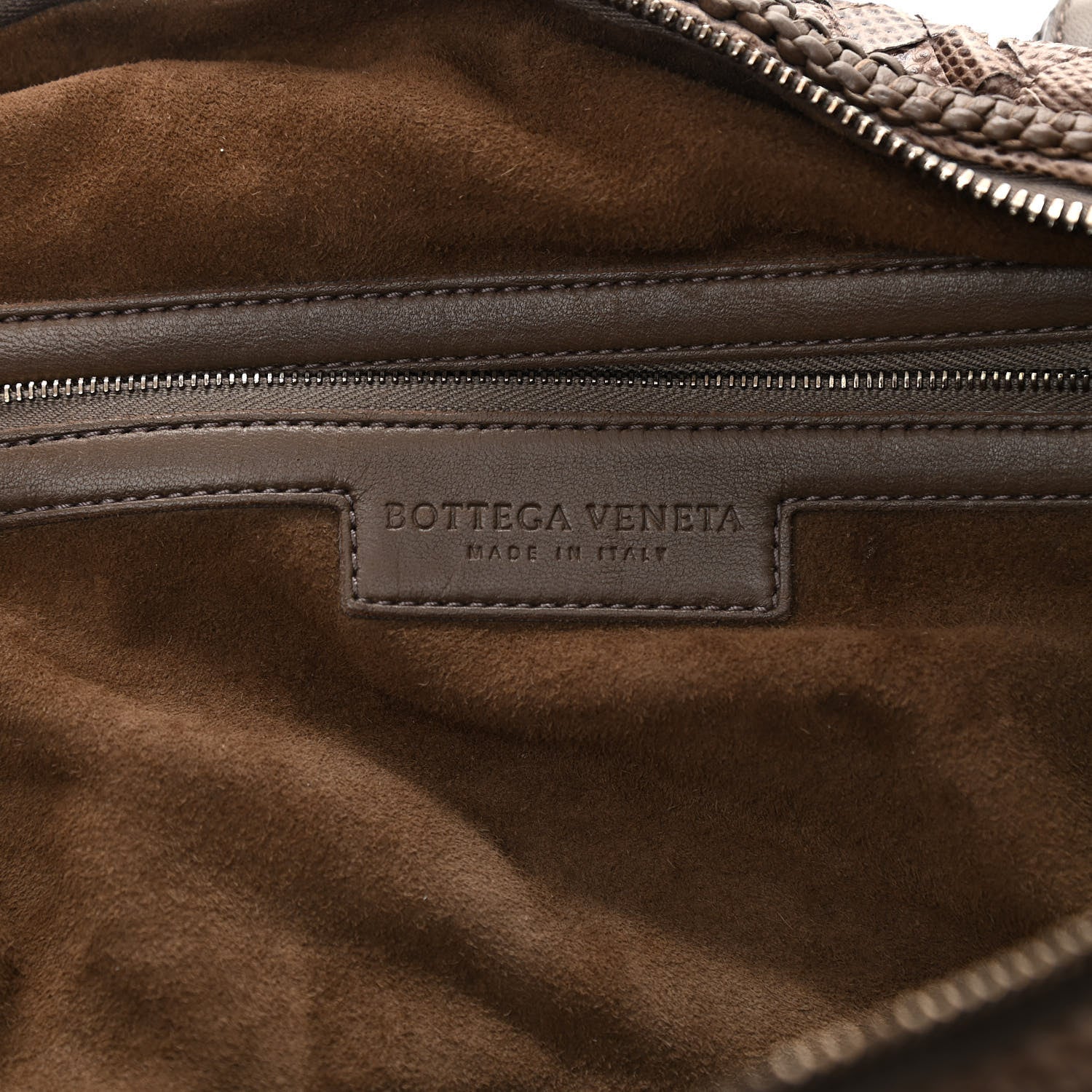Bottega Veneta Woven Snakeskin Accordion Satchel Brown 6 of 14