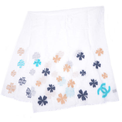 Chanel Linen Cotton Wool CC Clover Scarf White 3 of 5