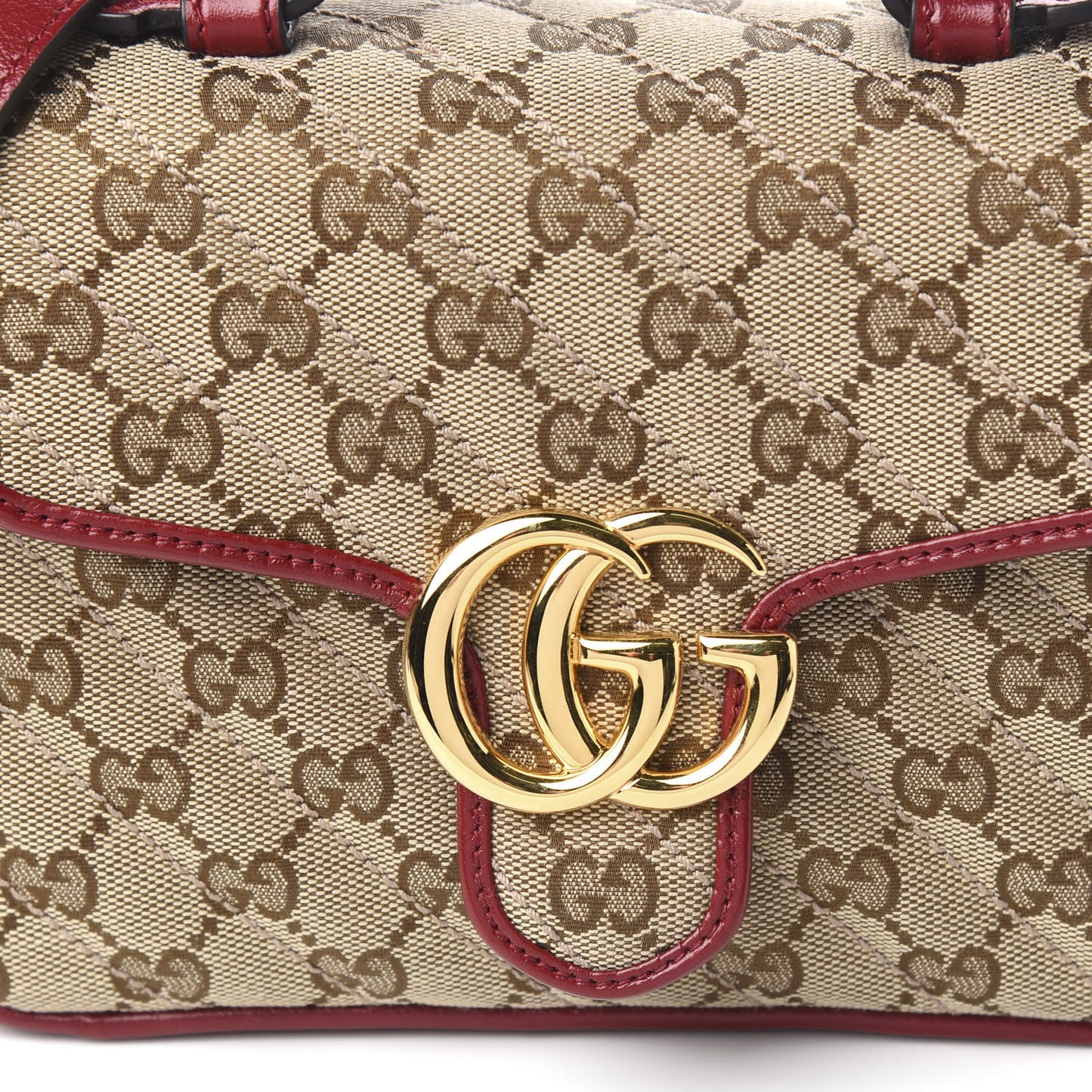 Monogram Glazed Calfskin Matelasse Diagonal Mini GG Marmont Top Handle Shoulder Bag Beige Ebony New Cherry Red