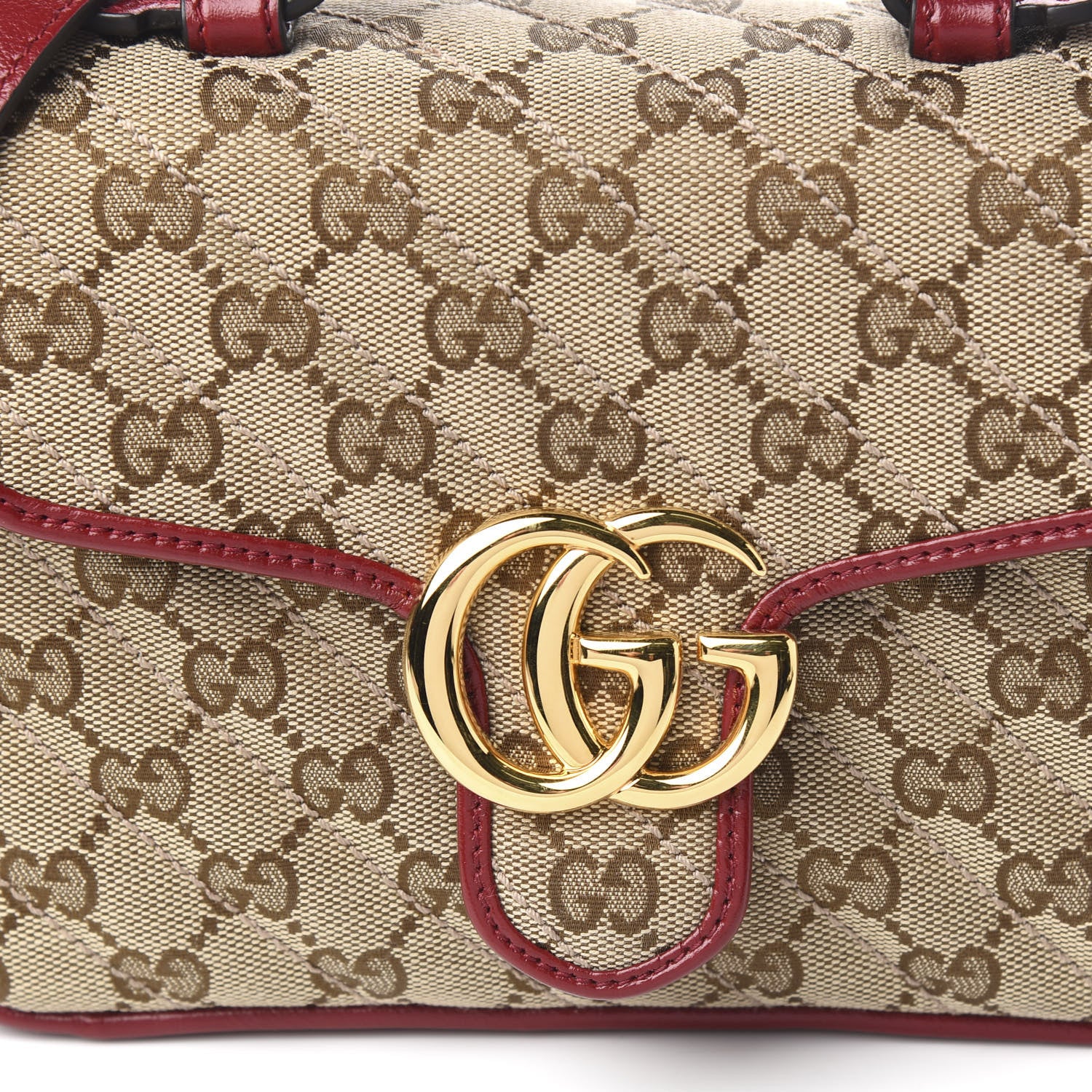 Gucci Monogram Glazed Calfskin Matelasse Diagonal Mini GG Marmont Top Handle Shoulder Bag Beige Ebony New Cherry Red 13 of 13