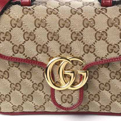 Gucci Monogram Glazed Calfskin Matelasse Diagonal Mini GG Marmont Top Handle Shoulder Bag Beige Ebony New Cherry Red 13 of 13