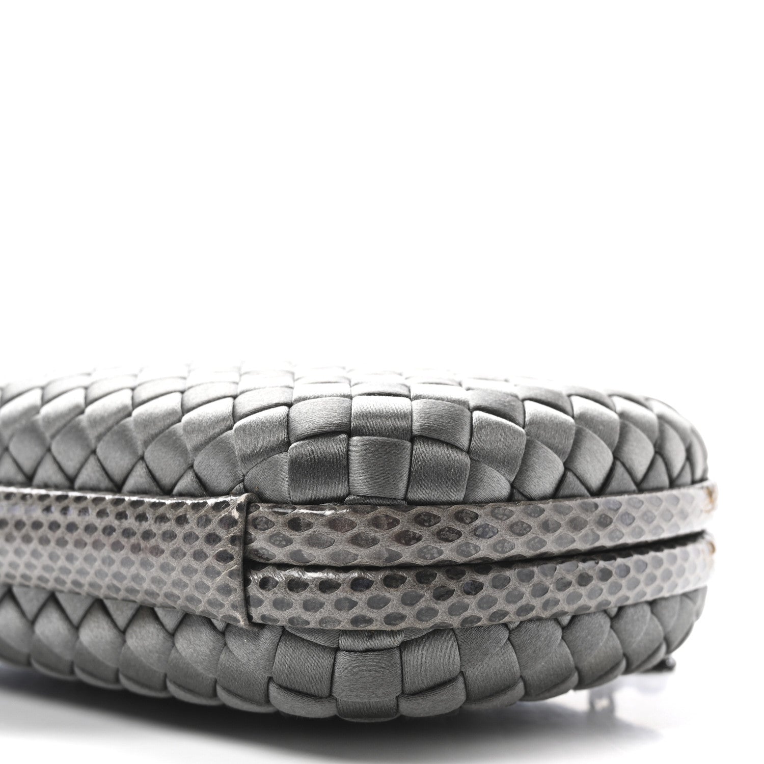 Bottega Veneta Silk Faille Intrecciato Raffia Knot Clutch Argento 9 of 9
