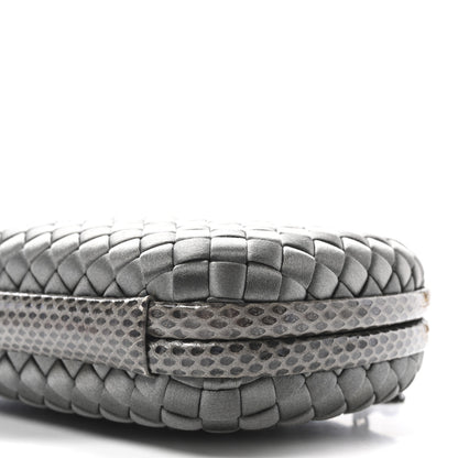 Bottega Veneta Silk Faille Intrecciato Raffia Knot Clutch Argento 9 of 9