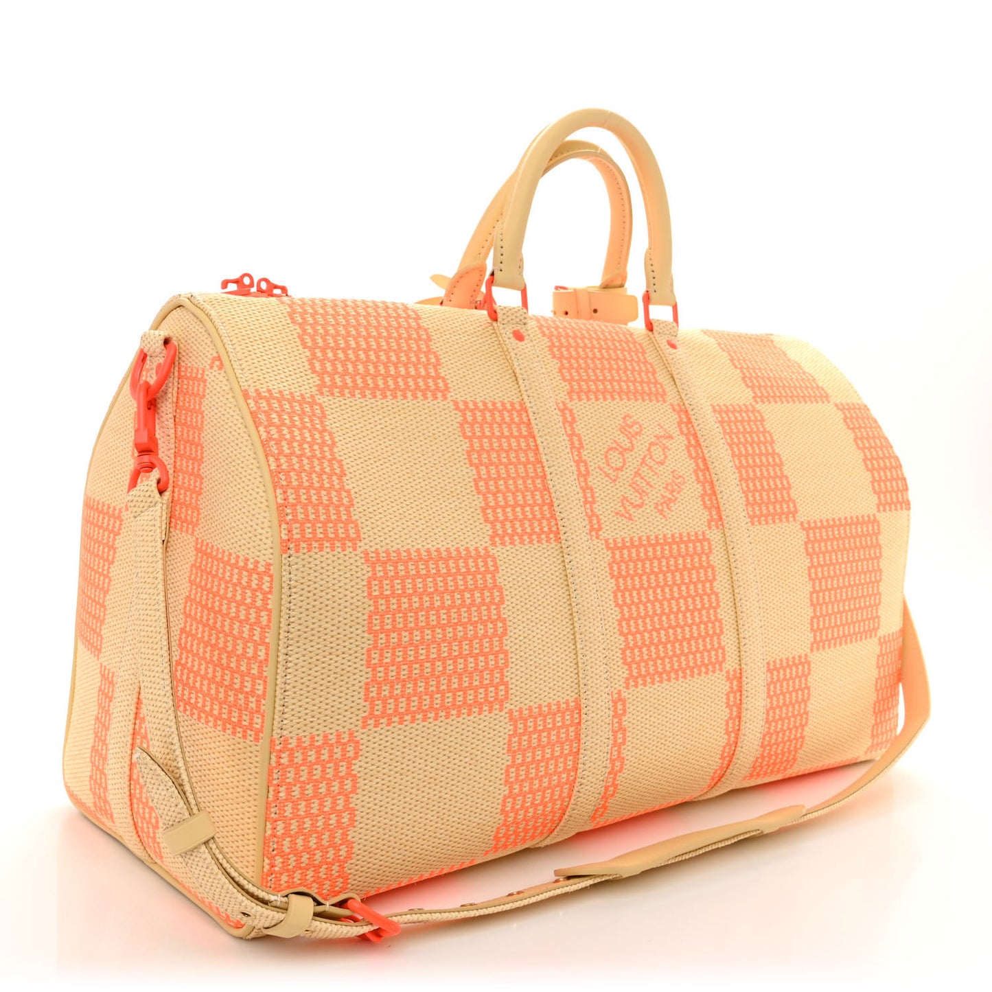 Raffia Damier Giant Keepall Bandouliere 50 Natural Orange