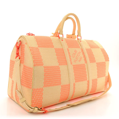Louis Vuitton Raffia Damier Giant Keepall Bandouliere 50 Natural Orange 2 of 10