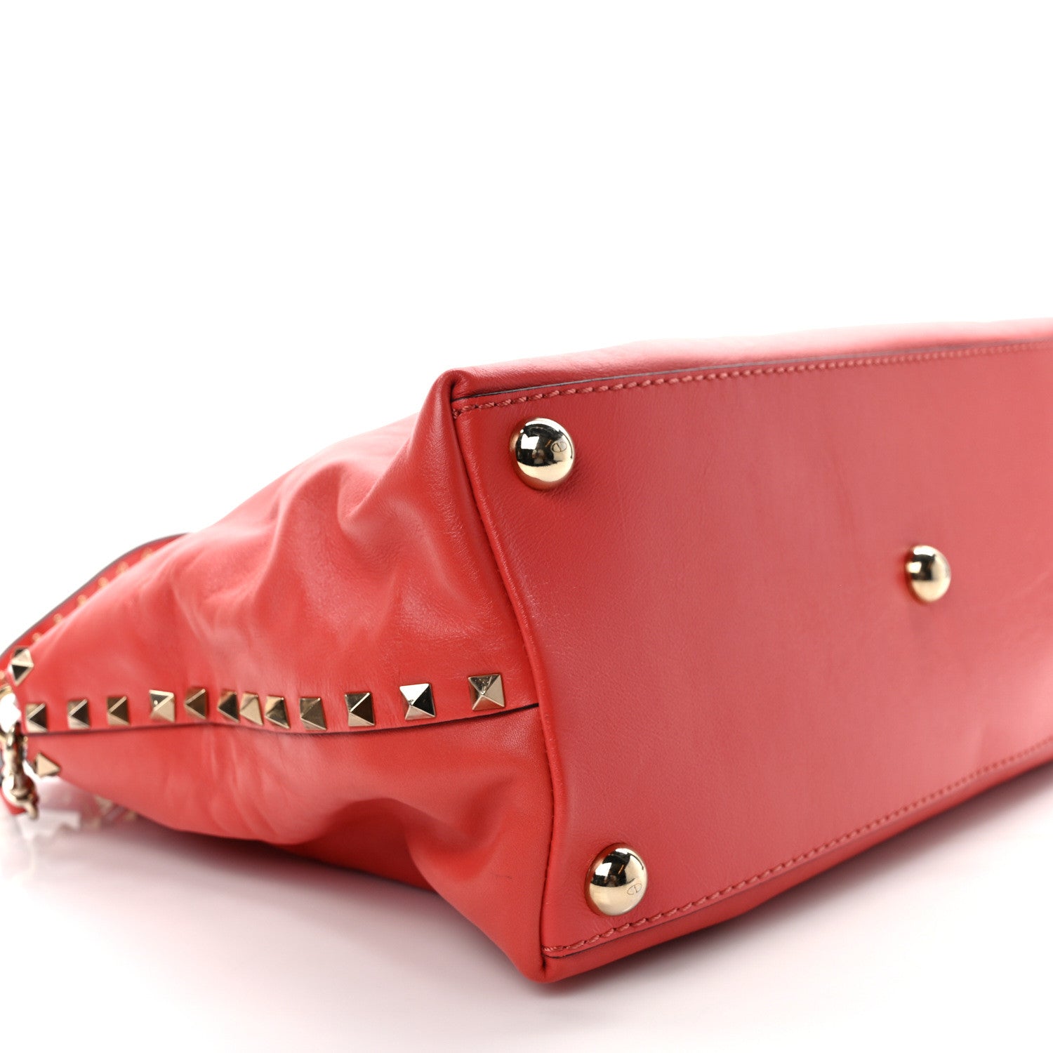 Valentino Garavani Vitello Rockstud Dome Satchel Deep Coral 7 of 8