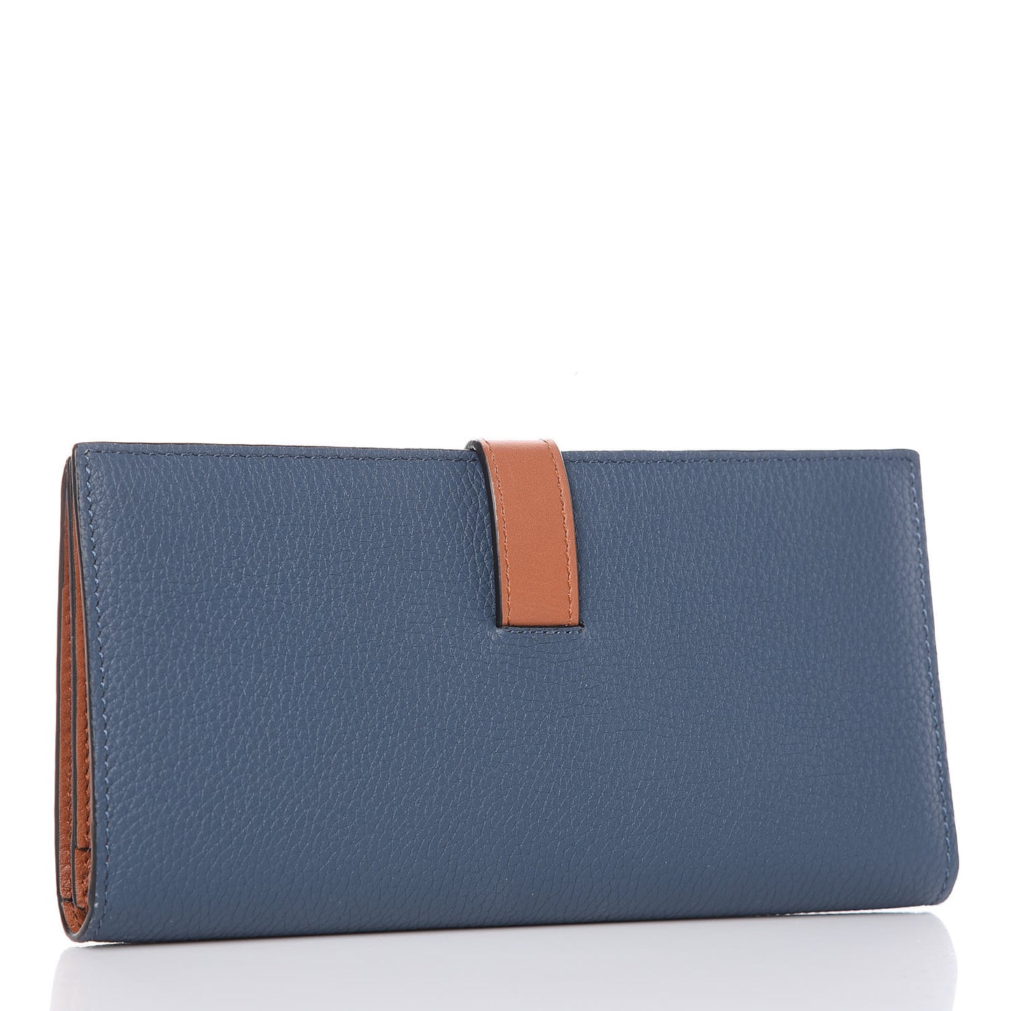 Grained Calfskin Large Vertical Wallet Steel Blue Tan