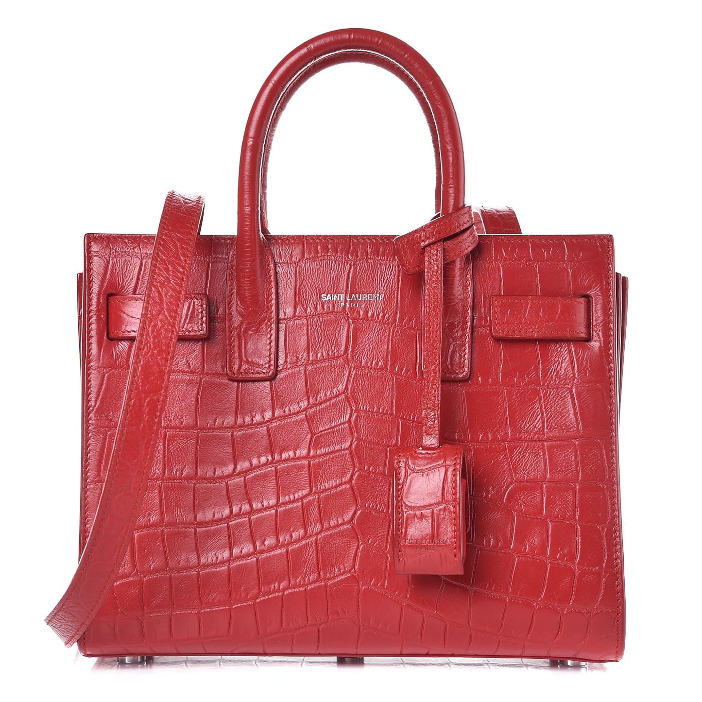Calfskin Crocodile Embossed Nano Sac De Jour Red