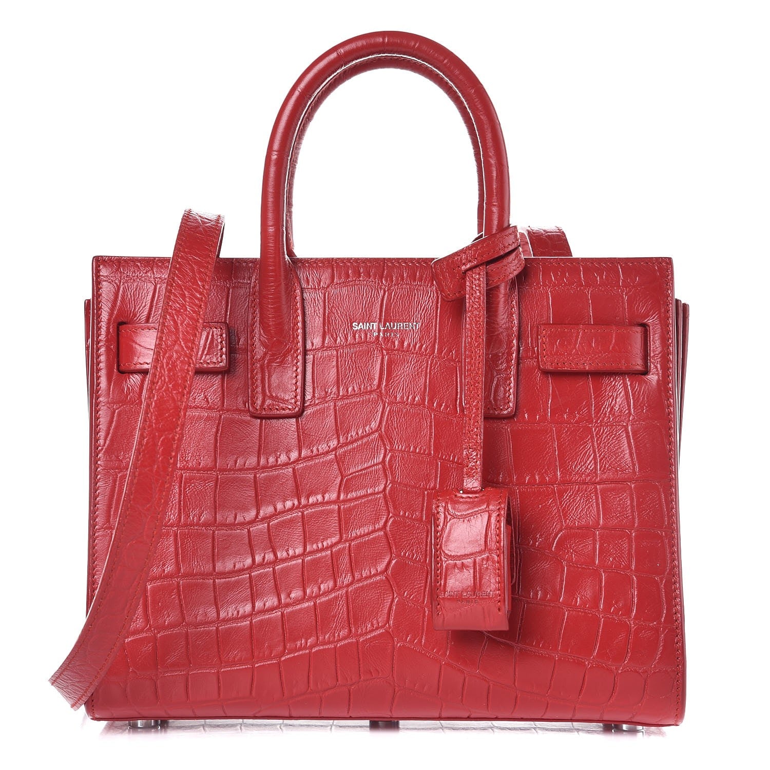 Saint Laurent Calfskin Crocodile Embossed Nano Sac De Jour Red 1 of 8