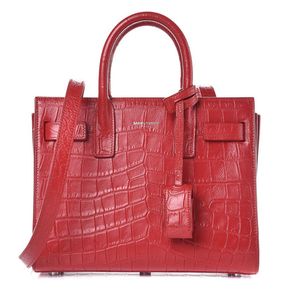 Saint Laurent Calfskin Crocodile Embossed Nano Sac De Jour Red 1 of 8