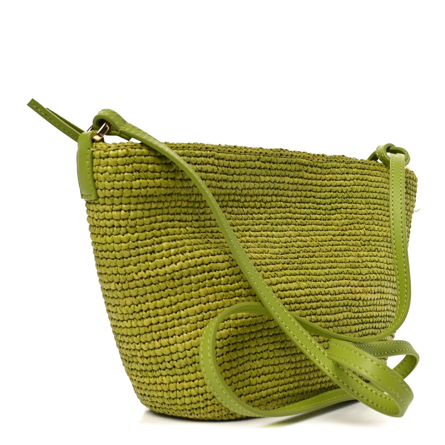 Raffia Calfskin Slit Pochette Bag Green
