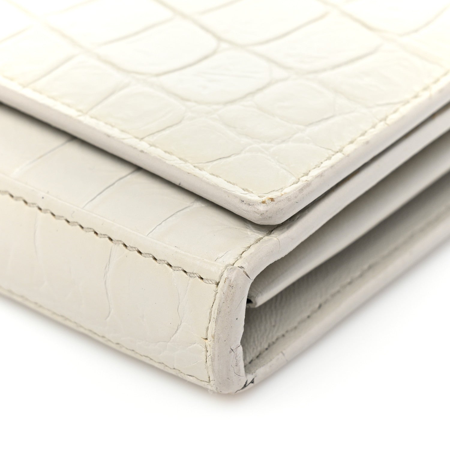 Saint Laurent Calfskin Crocodile Embossed Monogram Chain Wallet Blanc Vintage 15 of 16