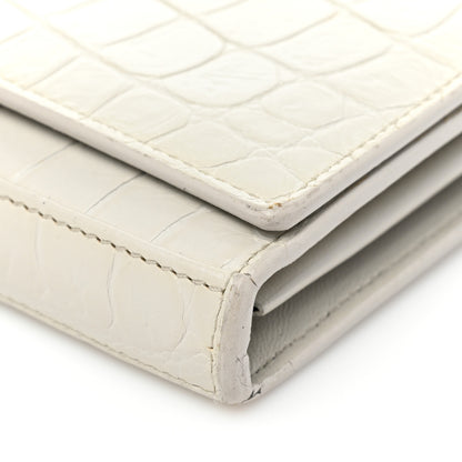 Saint Laurent Calfskin Crocodile Embossed Monogram Chain Wallet Blanc Vintage 15 of 16