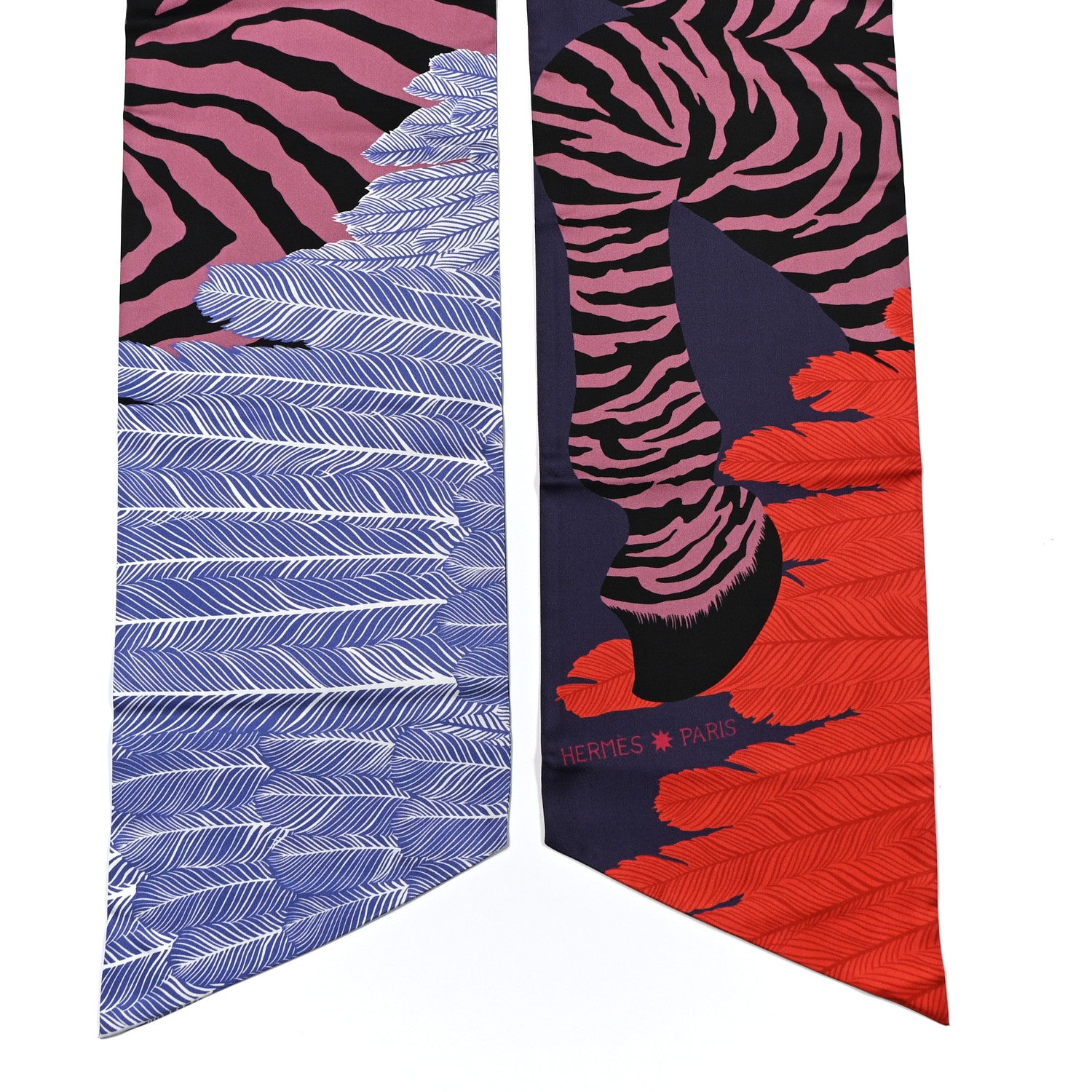 Hermes Silk Zebra Pegasus Maxi Twilly Corail Vieux Rose Bleu 2 of 4