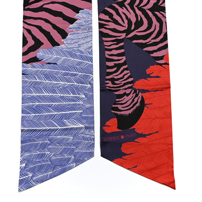 Hermes Silk Zebra Pegasus Maxi Twilly Corail Vieux Rose Bleu 2 of 4