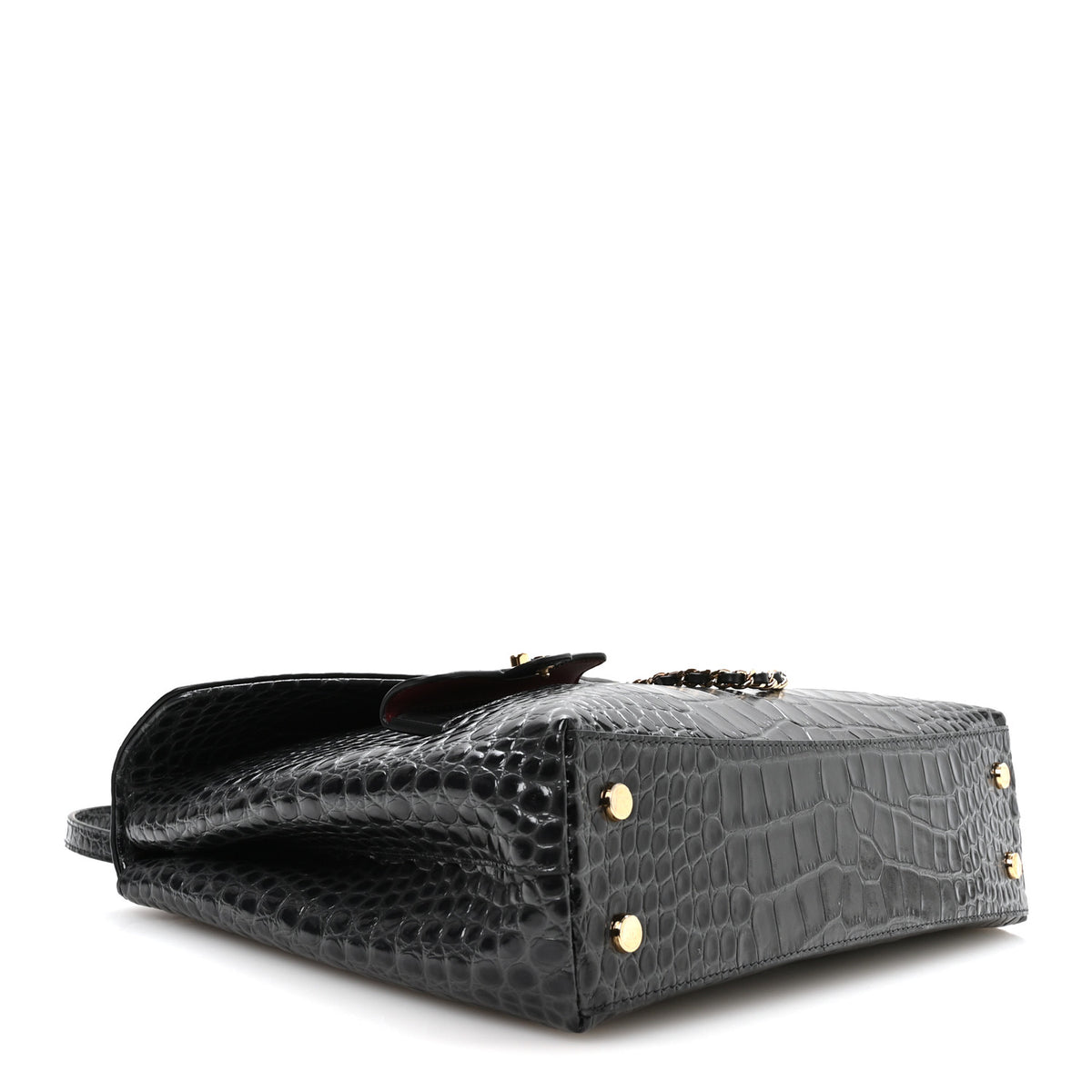Chanel Calfskin Crocodile Embossed Fifth Avenue Maxi Flap Top Handle Bag Dark Grey 5 of 12