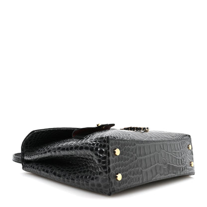 Chanel Calfskin Crocodile Embossed Fifth Avenue Maxi Flap Top Handle Bag Dark Grey 5 of 12