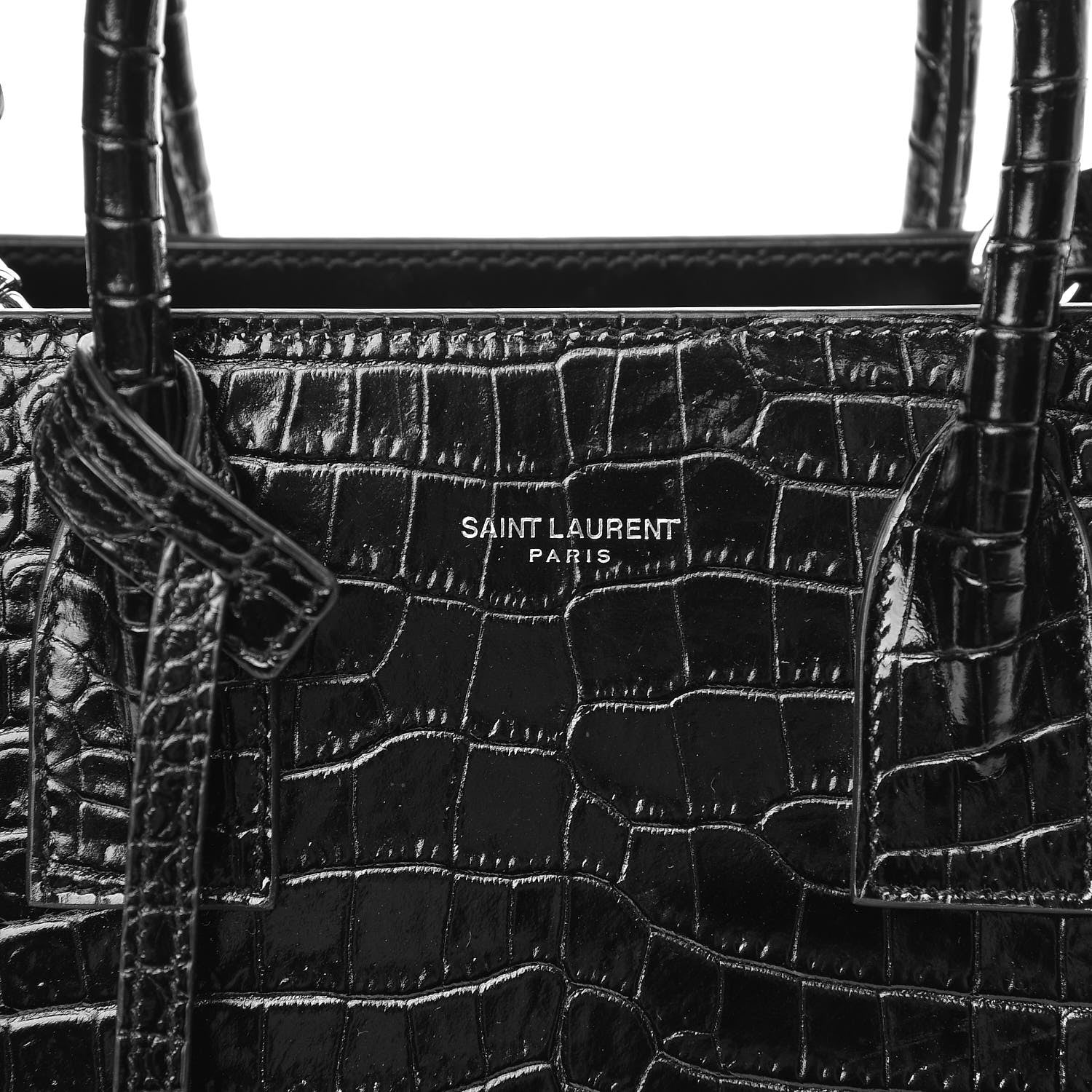 Saint Laurent Calfskin Crocodile Embossed Baby Sac De Jour Black 6 of 9